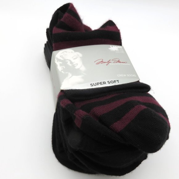 (#W) Marilyn Monroe Super Soft Black/Burgundy 5 Pairs Women's Crew Socks 9-11 - Picture 5 of 7